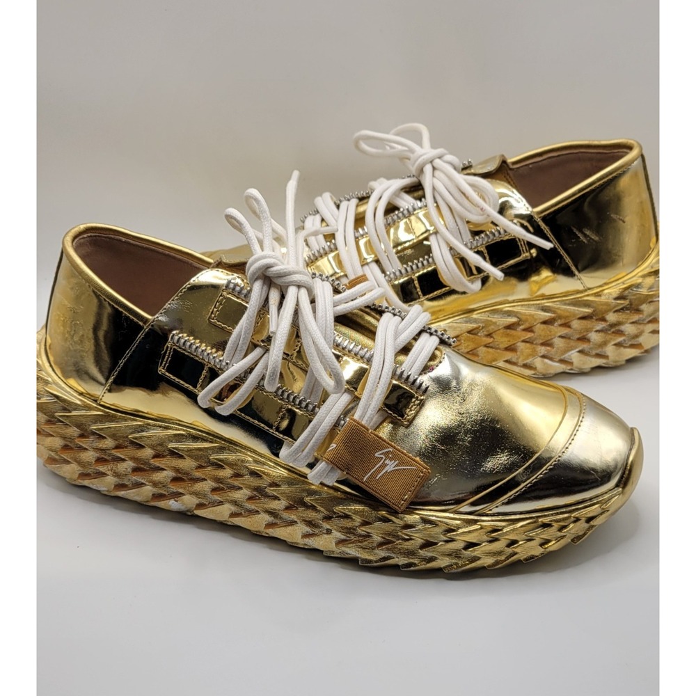 Gold Metallic Giuseppe Zanotti BNIB Lace Up Sneakers With Cleated Sole Size 37